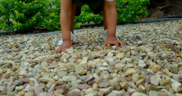 Şirin Küçük Siyah Bebek Evlerinin Arka Bahçesinde Oynarken Önden Görünümü — Stok video