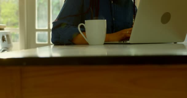 Vista Frontal Una Joven Mujer Negra Que Trabaja Sienta Mesa — Vídeo de stock