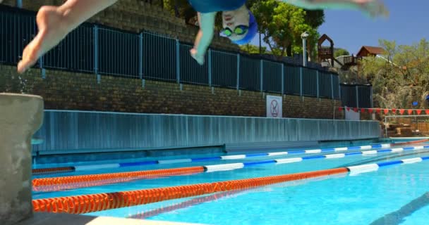 Hombre Mujer Saltaron Piscina Para Nadar Ambos Nadan Bajo Agua — Vídeos de Stock