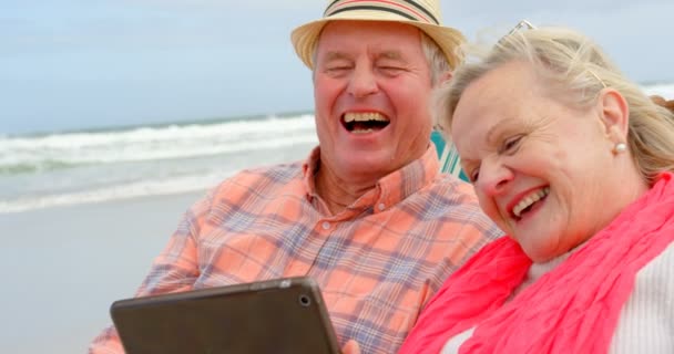 Front View Old Caucasian Senior Couple Using Digital Tablet Sitting — Stock Video
