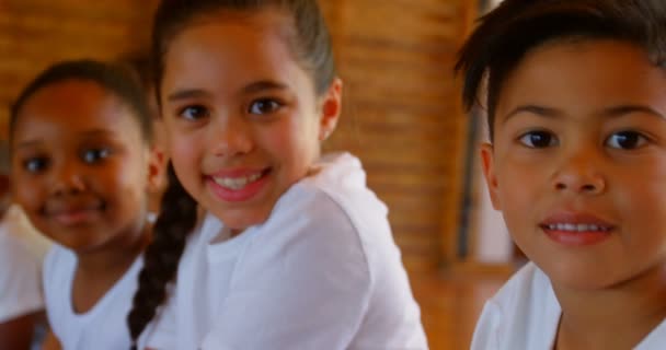 Retrato Grupo Escolares Diversos Que Relajan Cancha Baloncesto Escuela Están — Vídeos de Stock