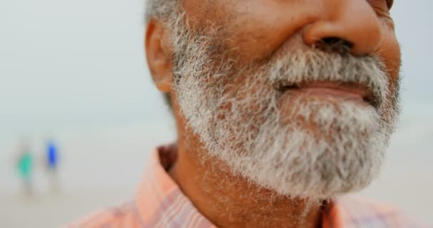 Primer Plano Del Reflexivo Activo Hombre Afroamericano Alto Rango Parado — Vídeo de stock