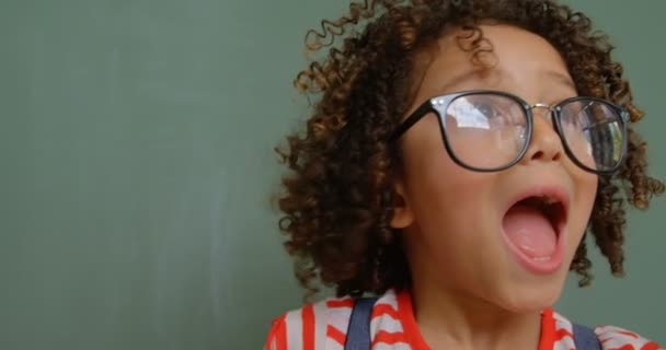 Vue Face Écolière Métisse Avec Des Cris Spectacle Classe École — Video