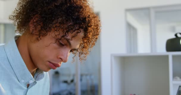 Side View Caucasian Male Graphic Designer Working Desk Office Sitting — Stock Video