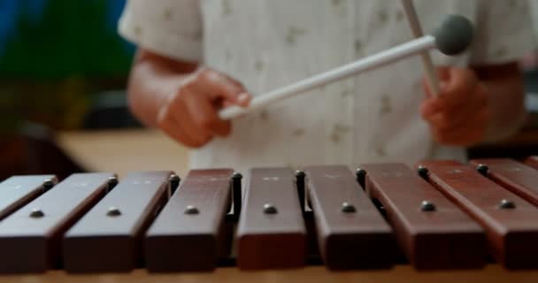 Mid Section Asian Schoolboy Playing Xylophone Classroom School Learning Music — Stock Video