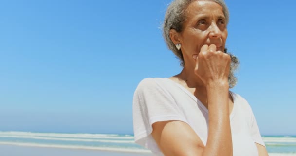 Front View Thoughtful Active Senior African American Woman Hand Chin — Stockvideo