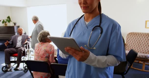 Front View Caucasian Female Doctor Using Digital Tablet Nursing Home — Stock Video