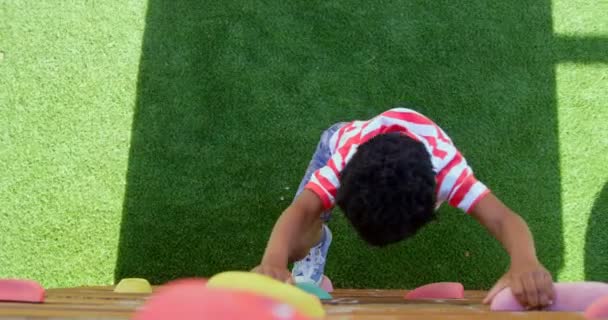 High Angle View African American Schoolboy Playing School Playground Sunny — Stock Video