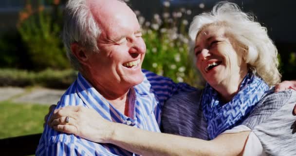 Front View Active Caucasian Senior Couple Embracing Each Other Garden — ストック動画