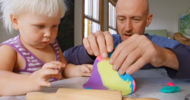 Front View Caucasian Father Daughter Playing Together Clay Comfortable Home — Stock Video