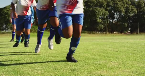 Vista Frontal Diversas Equipes Futebol Feminino Correndo Atrás Umas Das — Vídeo de Stock