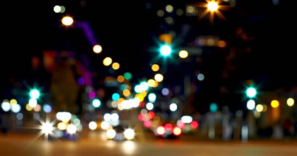 Vista Frontal Bokeh Colorido Luzes Carro Sinal Trânsito Rua Noite — Vídeo de Stock