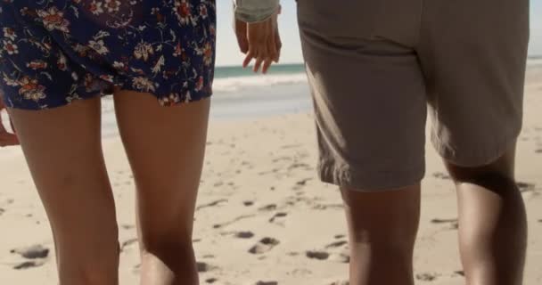 Parte Média Casal Afro Americano Caminhar Juntos Praia Eles Estão — Vídeo de Stock