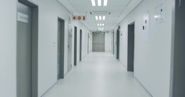 Handheld Point View Shot Walking Empty Hospital Corridor — Stock Video