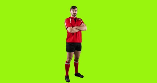Animation Full Längd Syn Ung Vit Man Rugby Spelare Stående — Stockvideo