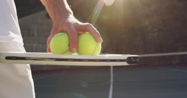 Vooraanzicht Mid Sectie Van Een Jonge Blanke Man Die Tennis — Stockvideo