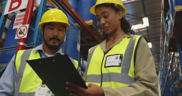 Low Angle Front View Young Mixed Race Female Worker Holding — Stock Video