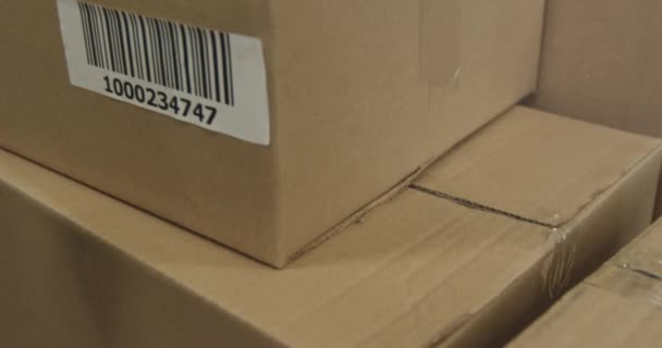 Close Hand Warehouse Worker Using Barcode Reader Scan Barcode Label — Stock Video