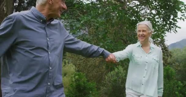 Vooraanzicht Van Een Gelukkige Senior Blanke Man Vrouw Die Handen — Stockvideo