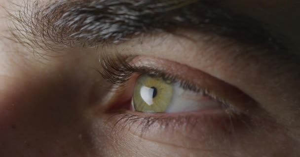 Vista Laterale Dettaglio Ravvicinato Dell Occhio Verde Uomo Che Guarda — Video Stock