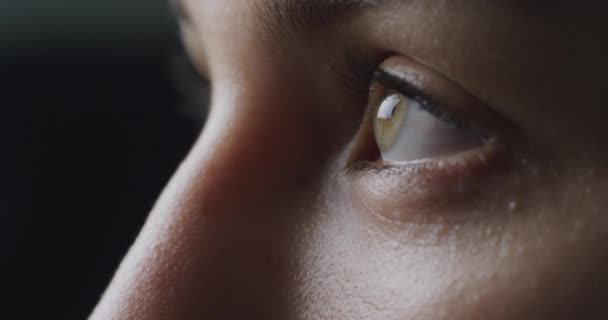 Leriye Bakan Göz Kırpan Bir Kadının Yeşil Gözünün Yan Görünümü — Stok video