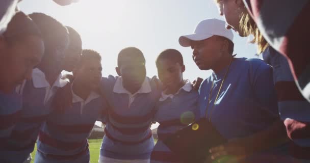 Vue Face Une Équipe Jeunes Joueuses Rugby Multi Ethniques Adultes — Video