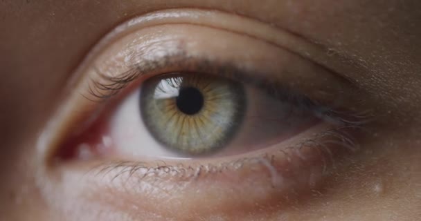 Widok Przodu Bliska Szczegółowo Zielone Oko Kobiety Patrząc Przyszłość Migające — Wideo stockowe