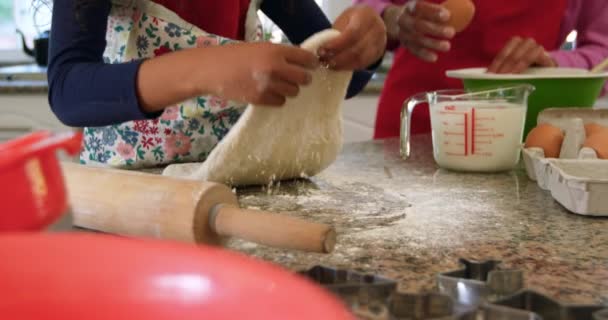 Noel Küçük Kızıyla Mutfakta Melez Bir Annenin Kurabiye Yaparken Bir — Stok video