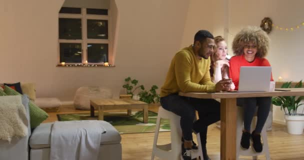 Front View Young Mixed Race Man Woman Sitting Table Young — Stock Video