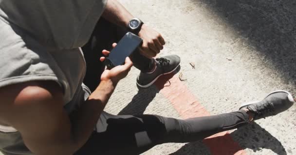 High Angle View African American Man Wearing Sleeveless Hoodie Sportswear — Stock Video