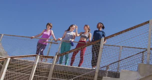 Grupo Multi Étnico Amigas Que Gostam Exercitar Uma Praia Dia — Vídeo de Stock