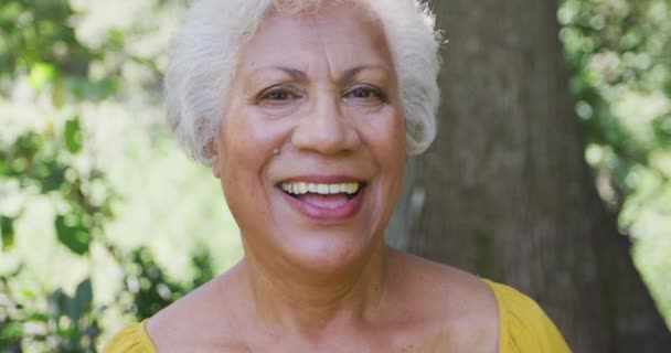 Portrait Senior Mixed Race Woman Spending Time Her Garden Self — Stock Video