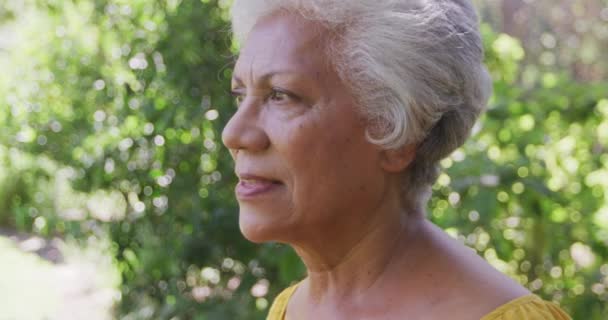 Porträt Einer Älteren Frau Mit Gemischter Rasse Die Zeit Ihrem — Stockvideo
