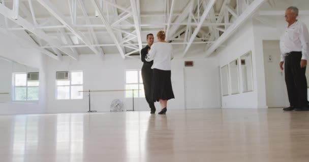 Professor Misto Dança Sexo Masculino Tendo Uma Aula Dança Salão — Vídeo de Stock