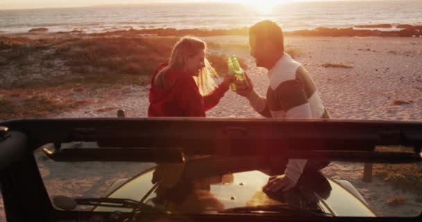 Happy Caucasian Koppel Love Genieten Van Vrije Tijd Natuur Een — Stockvideo