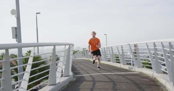 Jeune Homme Athlétique Caucasien Exerçant Sur Une Passerelle Dans Une — Video