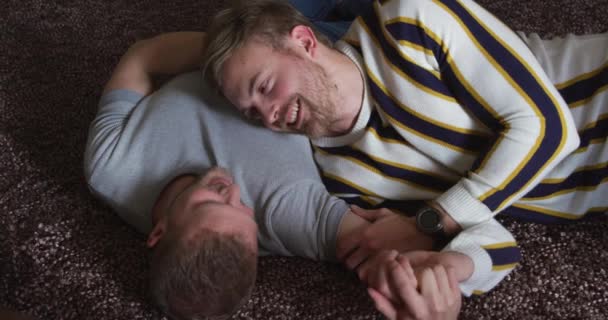 High Angle View Happy Caucasian Male Same Sex Couple Relaxing — Stock Video