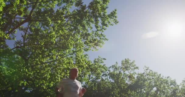 Hombre Caucásico Plena Forma Haciendo Ejercicio Parque Con Ropa Deportiva — Vídeo de stock