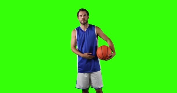 Portrait Confident Male Caucasian Basketball Player Wearing Blue White Sports — Stock Video