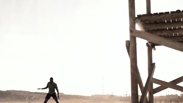 African American Man Wearing Sports Clothes Enjoying Exercising Sunny Day — Stock Video