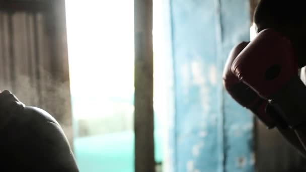 Безстрашний Афроамериканець Боксер Боксерських Рукавицях Тренуються Міському Боксерському Спортзалі Який — стокове відео