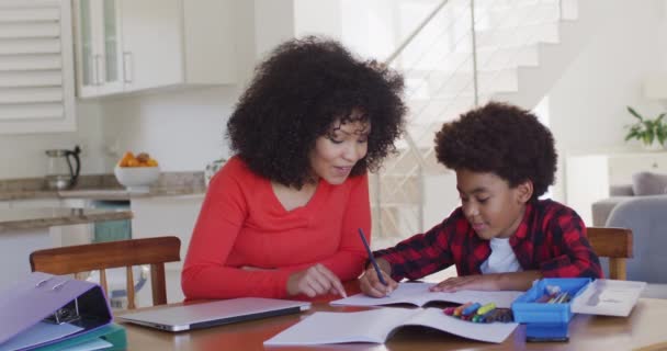 Gemischte Rassenmütter Mit Sohn Genießen Die Gemeinsame Familienzeit Hause Soziale — Stockvideo