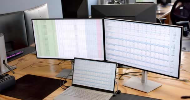 Multi Monitor Nastavení Zvyšuje Produktivitu Podnikání Kanceláři Dvojí Obrazovky Zobrazují — Stock video