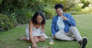 Yazın kadeh tokuşturan çeşitli çiftler, limonata yudumlayan, bahçedeki çimlerde meyve örnekleri veren. Romantizm, eğlence, açık hava, dinginlik, mutluluk, tazelik, doğal