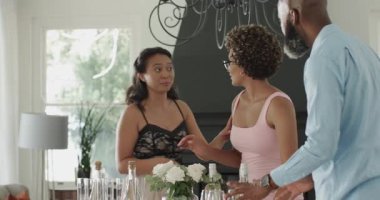 Çeşitli arkadaşlar şarap kadehleri ve güller hazırlıyorlar. Her adam partiye üzüm bağıyla giriyor. Çağdaş, keyifli, zarif, kutlama, sosyal, yaşam tarzı, iç mekan