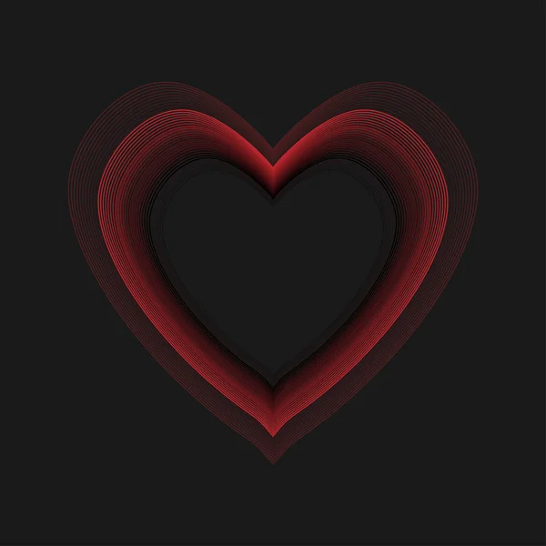 Abstract wavy red heart on black background. — Stockový vektor