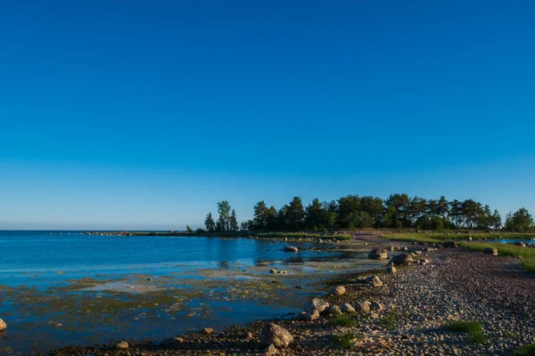 Gyönyörű Fényes Part Myriad Kövek Parton Egy Nagy Kék Egy — Stock Fotó