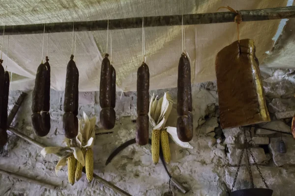 Chorizo Hanging Charcuterie Cured Pork Details — Stock Photo, Image