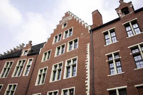 Pedra Medieval Típica Bélgica Casas Construção Arquitetura — Fotografia de Stock