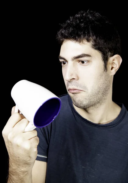 Man Having Breakfast Coffee Morning Emotions Gesture — Stock Photo, Image